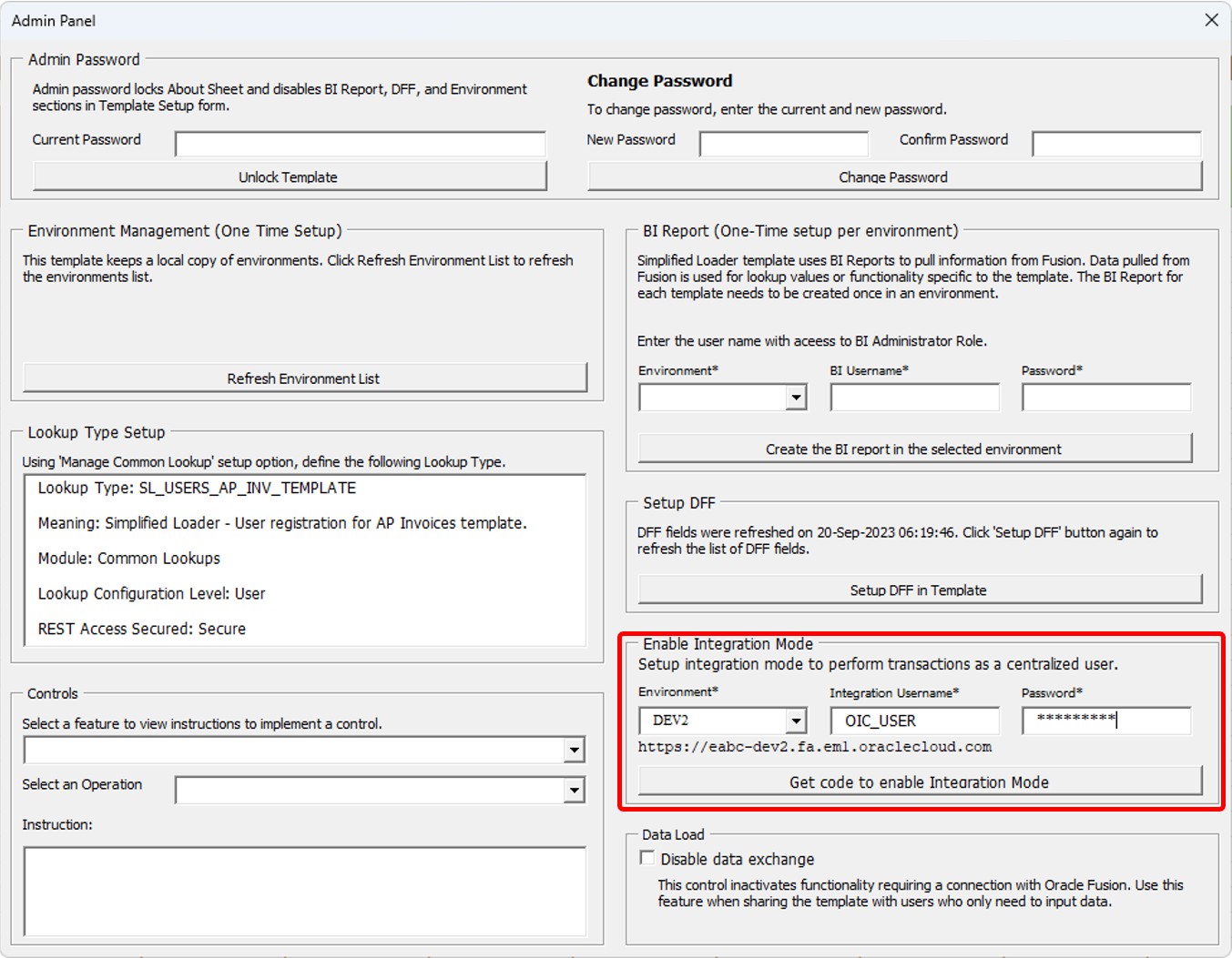 Integration Mode - Simplified Loader Excel for Oracle Fusion Cloud ERP